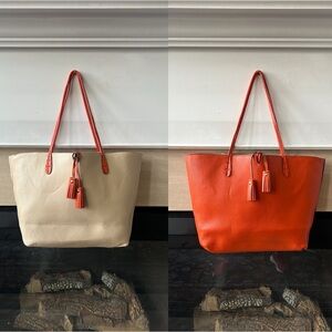 Reversible Orange and Cream Faux Pebble Leather Tote Purse